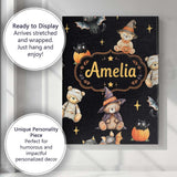 Personalised Name Cute Halloween Teddy Custom  Modern Room Accent Elegant Feature Canvas Wall Art Print Decor Picture Ready to Hang
