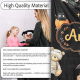 Cute Halloween Teddy Bears Mummy Witch Cat Pumpkin Stars Black  Personalised Custom Name Super Soft Fleece Blanket Bed Sofa Throw