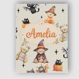 Personalised Name Cute Halloween Teddy Custom  Modern Room Accent Elegant Feature Canvas Wall Art Print Decor Picture Ready to Hang