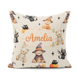 Custom Name Cute Teddy Bears Mummy Witch Cat Pumpkin Stars Cream Square Filled Cushion Throw Pillow Sofa Bed Home Decor Zip Washable UK Made