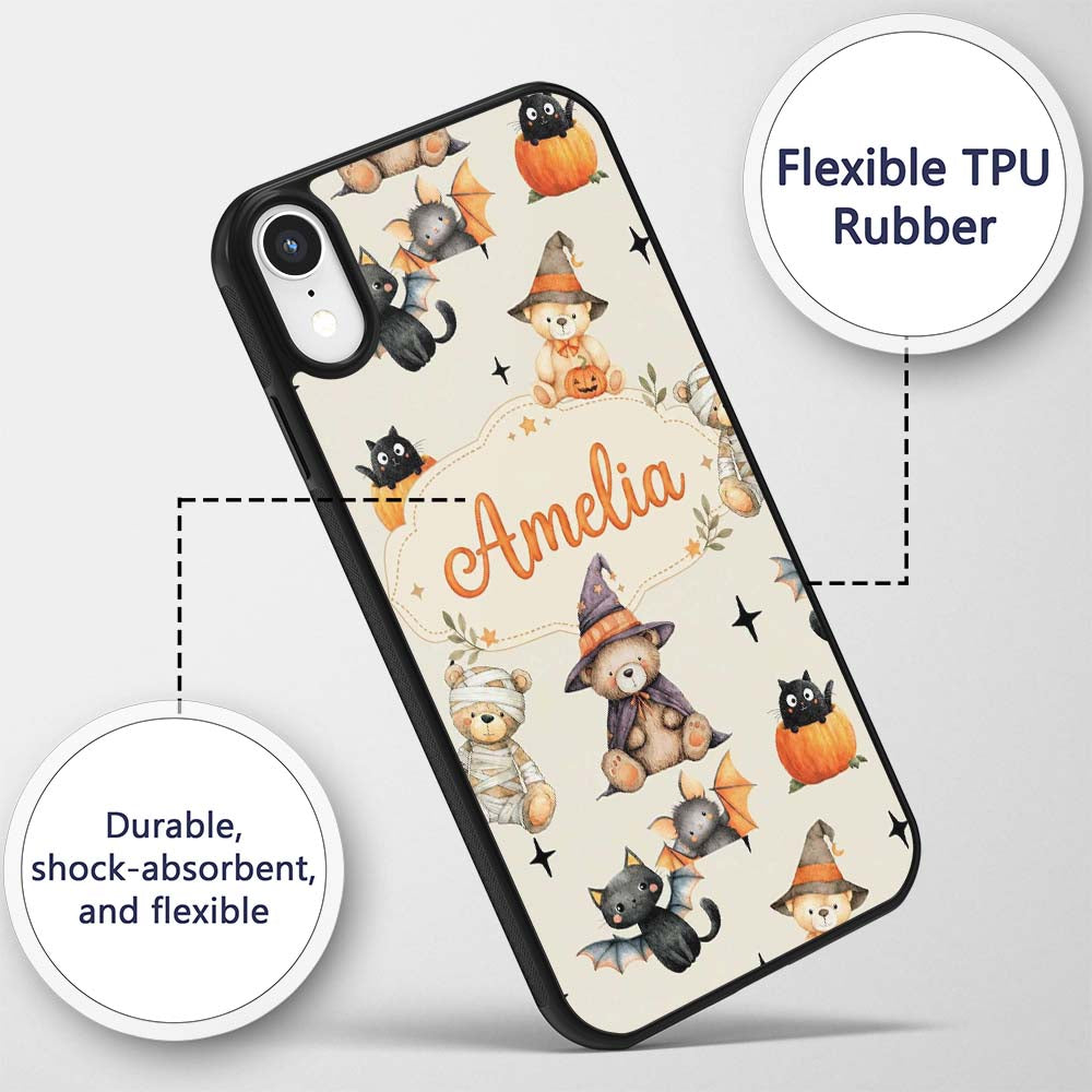Cute Halloween Teddy Bears Mummy Printed Design Custom Name Protective Phone Case Mobile Cover Durable Everyday Smartphone Shock Resistant