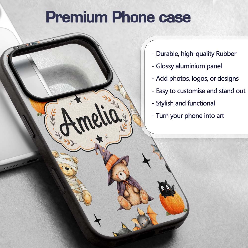Cute Halloween Teddy Bears Mummy Printed Design Custom Name Protective Phone Case Mobile Cover Durable Everyday Smartphone Shock Resistant