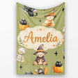 Cute Halloween Teddy Bears Mummy Witch Cat Pumpkin Stars Olive  Personalised Custom Name Super Soft Fleece Blanket Bed Sofa Throw