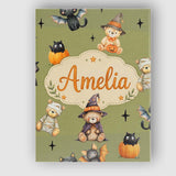 Personalised Name Cute Halloween Teddy Custom  Modern Room Accent Elegant Feature Canvas Wall Art Print Decor Picture Ready to Hang