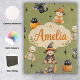 Personalised Name Cute Halloween Teddy Custom  Modern Room Accent Elegant Feature Canvas Wall Art Print Decor Picture Ready to Hang