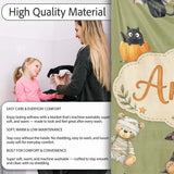 Cute Halloween Teddy Bears Mummy Witch Cat Pumpkin Stars Olive  Personalised Custom Name Super Soft Fleece Blanket Bed Sofa Throw