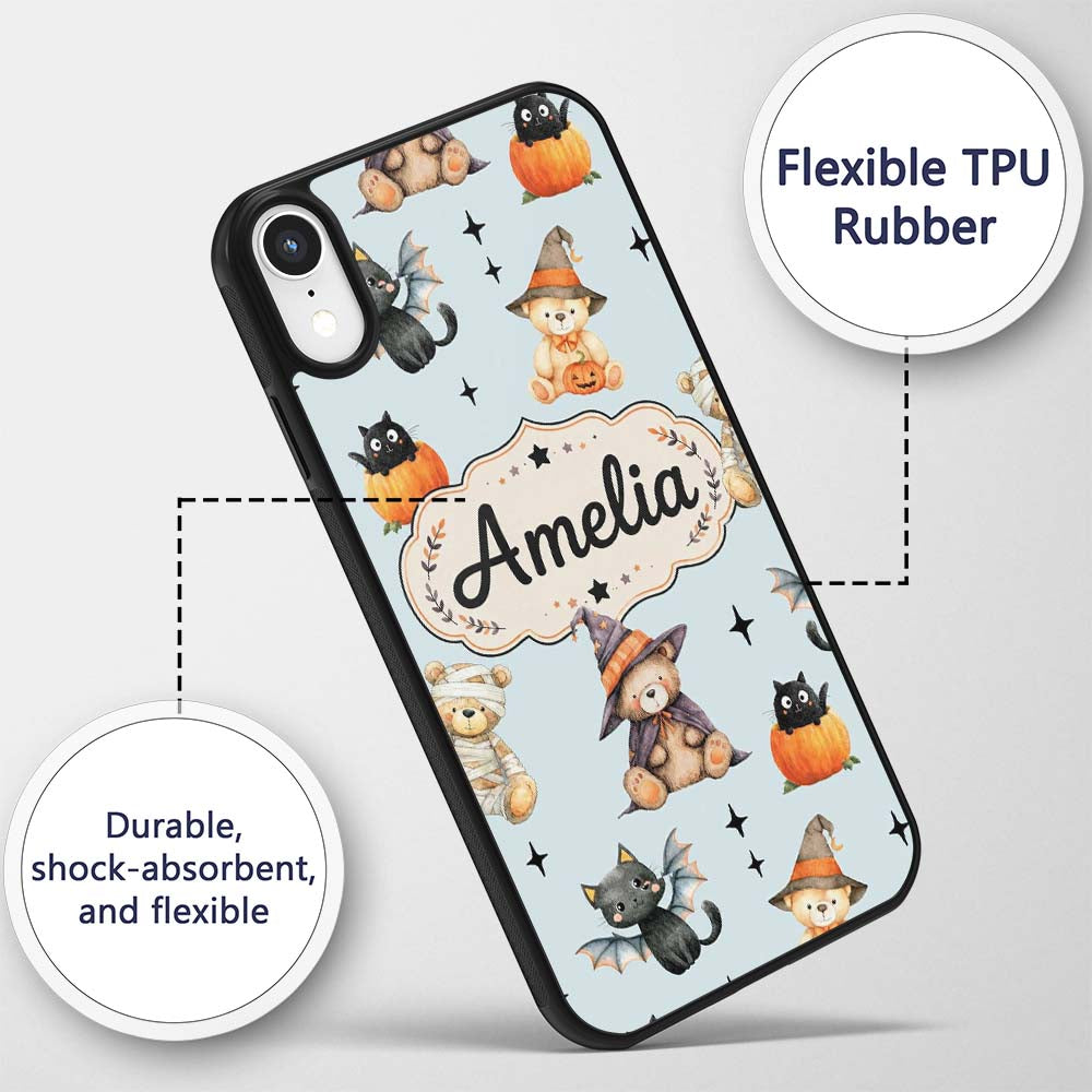 Cute Halloween Teddy Bears Mummy Printed Design Custom Name Protective Phone Case Mobile Cover Durable Everyday Smartphone Shock Resistant