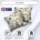 Custom Name Cute Teddy Bears Mummy Witch Cat Pumpkin Stars Sage Square Filled Cushion Throw Pillow Sofa Bed Home Decor Zip Washable UK Made