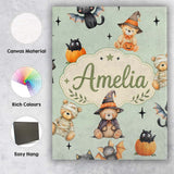 Personalised Name Cute Halloween Teddy Custom  Modern Room Accent Elegant Feature Canvas Wall Art Print Decor Picture Ready to Hang