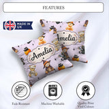 Custom Name Halloween Teddy Bears Mummy Witch Cat Pumpkin Purple Square Filled Cushion Throw Pillow Sofa Bed Home Decor Zip Washable UK Made