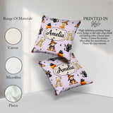 Custom Name Halloween Teddy Bears Mummy Witch Cat Pumpkin Purple Square Filled Cushion Throw Pillow Sofa Bed Home Decor Zip Washable UK Made