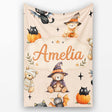 Cute Halloween Teddy Bears Mummy Witch Cat Pumpkin Stars Beige  Personalised Custom Name Super Soft Fleece Blanket Bed Sofa Throw