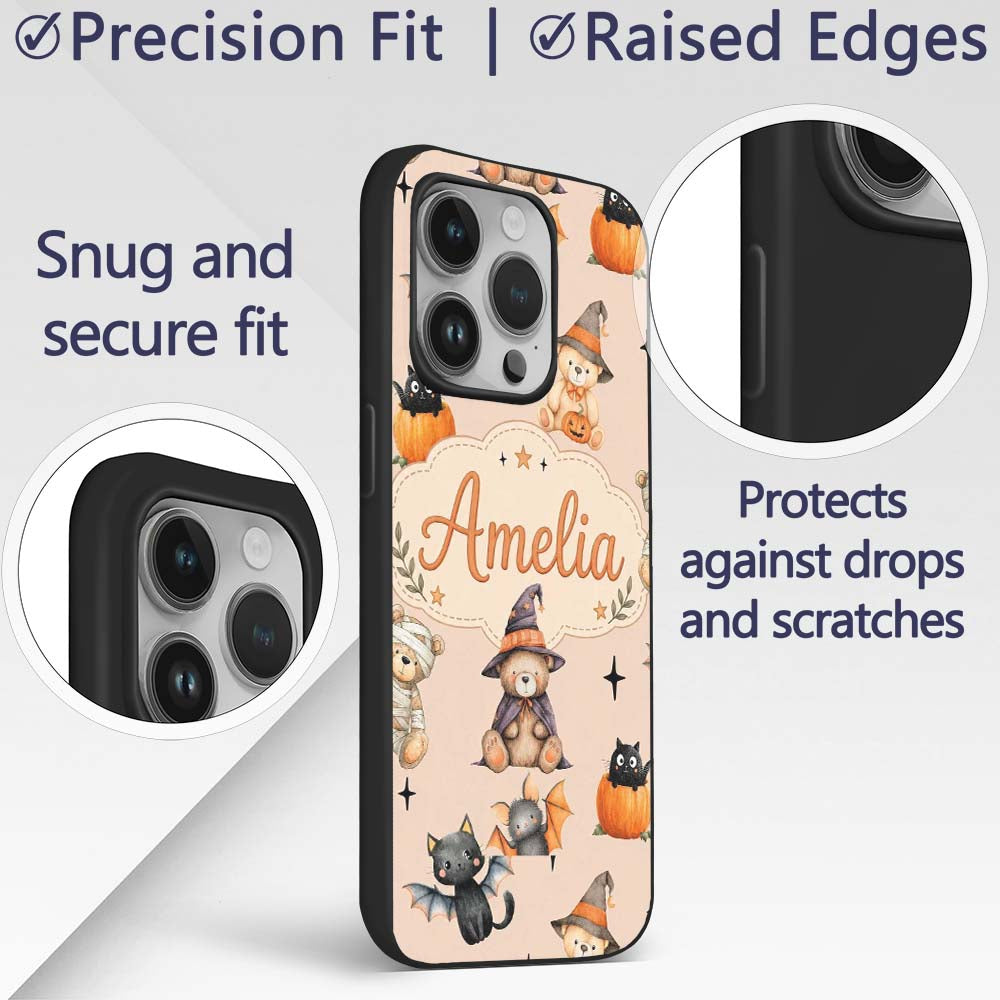 Cute Halloween Teddy Bears Mummy Printed Design Custom Name Protective Phone Case Mobile Cover Durable Everyday Smartphone Shock Resistant