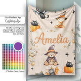 Cute Halloween Teddy Bears Mummy Witch Cat Pumpkin Stars Beige  Personalised Custom Name Super Soft Fleece Blanket Bed Sofa Throw