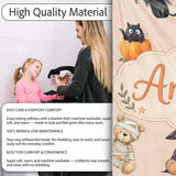 Cute Halloween Teddy Bears Mummy Witch Cat Pumpkin Stars Beige  Personalised Custom Name Super Soft Fleece Blanket Bed Sofa Throw