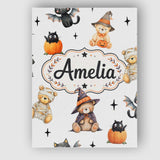 Personalised Name Cute Halloween Teddy Custom  Modern Room Accent Elegant Feature Canvas Wall Art Print Decor Picture Ready to Hang
