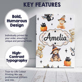 Personalised Name Cute Halloween Teddy Custom  Modern Room Accent Elegant Feature Canvas Wall Art Print Decor Picture Ready to Hang