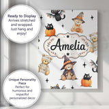 Personalised Name Cute Halloween Teddy Custom  Modern Room Accent Elegant Feature Canvas Wall Art Print Decor Picture Ready to Hang