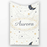 Cute Moon Stars Clouds Nursery Neutral Seamless Pattern Lovely  Personalised Custom Name Super Soft Fleece Blanket Bed Sofa Throw
