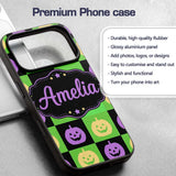 Halloween Pumpkin Checkerboard Printed Design Custom Name Protective Phone Case Mobile Cover Durable Everyday Smartphone Shock Resistant