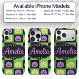Halloween Pumpkin Checkerboard Printed Design Custom Name Protective Phone Case Mobile Cover Durable Everyday Smartphone Shock Resistant