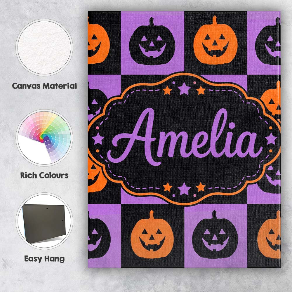 Personalised Name Black Orange Pumpkin Custom  Modern Room Accent Elegant Feature Canvas Wall Art Print Decor Picture Ready to Hang