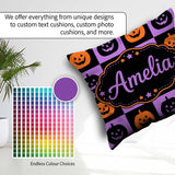 Custom Name Black Orange Pumpkin Halloween Seamless Pattern UK Square Filled Cushion Throw Pillow Sofa Bed Home Decor Zip Washable UK Made