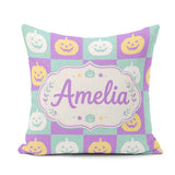 Custom Name Pastel Pumpkin Checkerboard Soft Seamless Pattern UK Square Filled Cushion Throw Pillow Sofa Bed Home Decor Zip Washable UK Made