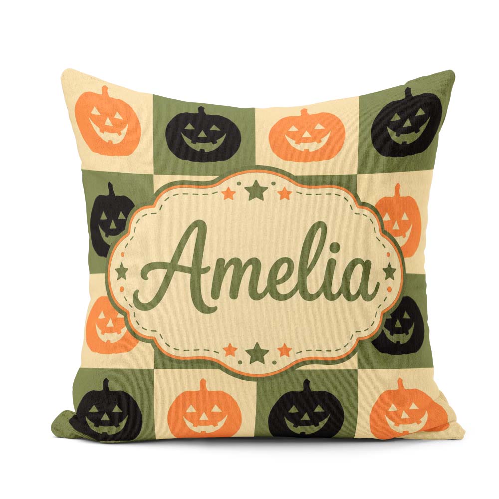 Custom Name Olive Pumpkin Rustic Autumn Seamless Pattern UK Name Square Filled Cushion Throw Pillow Sofa Bed Home Decor Zip Washable UK Made
