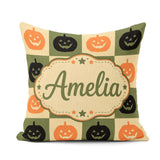 Custom Name Olive Pumpkin Rustic Autumn Seamless Pattern UK Name Square Filled Cushion Throw Pillow Sofa Bed Home Decor Zip Washable UK Made