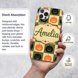 Olive Pumpkin Checkerboard Rustic Autumn Seamless Custom Name Protective Phone Case Mobile Cover Durable Everyday Smartphone Shock Resistant