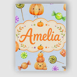 Personalised Name Cute Candy Pumpkin Custom Premium Decorative Design Modern Room Accent Canvas Wall Art Print Decor Picture Ready to Hang
