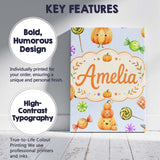Personalised Name Cute Candy Pumpkin Custom Premium Decorative Design Modern Room Accent Canvas Wall Art Print Decor Picture Ready to Hang