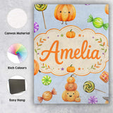 Personalised Name Cute Candy Pumpkin Custom Premium Decorative Design Modern Room Accent Canvas Wall Art Print Decor Picture Ready to Hang