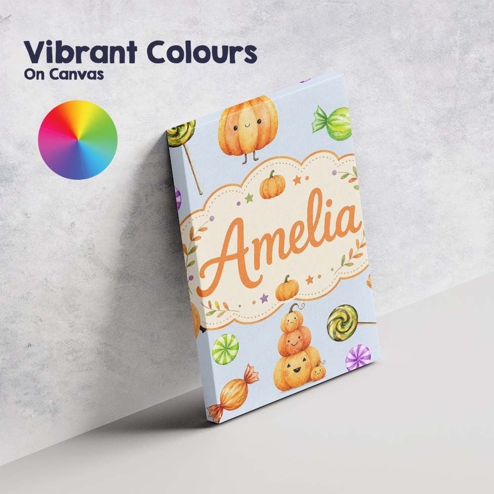 Personalised Name Cute Candy Pumpkin Custom Premium Decorative Design Modern Room Accent Canvas Wall Art Print Decor Picture Ready to Hang