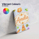 Personalised Name Cute Candy Pumpkin Custom Premium Decorative Design Modern Room Accent Canvas Wall Art Print Decor Picture Ready to Hang