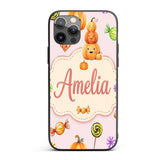 Cute Candy Pumpkin Characters Pink Background Custom Name Protective Phone Case Mobile Cover Durable Everyday Smartphone Shock Resistant
