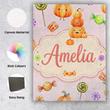 Personalised Name Cute Candy Pumpkin Custom Premium Decorative Design Modern Room Accent Canvas Wall Art Print Decor Picture Ready to Hang