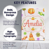 Personalised Name Cute Halloween Pumpkin Custom  Unique Gift Idea Elegant Feature Canvas Wall Art Print Decor Picture Ready to Hang