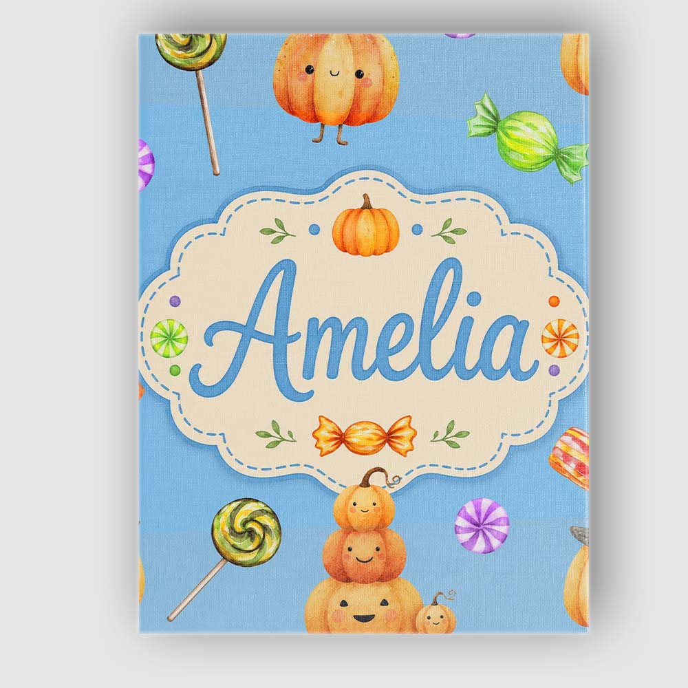 Personalised Name Cute Halloween Pumpkin Custom  Unique Gift Idea Elegant Feature Canvas Wall Art Print Decor Picture Ready to Hang