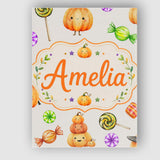 Personalised Name Cute Halloween Pumpkin Custom  Unique Gift Idea Elegant Feature Canvas Wall Art Print Decor Picture Ready to Hang