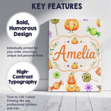 Personalised Name Cute Halloween Pumpkin Custom  Unique Gift Idea Elegant Feature Canvas Wall Art Print Decor Picture Ready to Hang