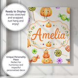 Personalised Name Cute Halloween Pumpkin Custom  Unique Gift Idea Elegant Feature Canvas Wall Art Print Decor Picture Ready to Hang