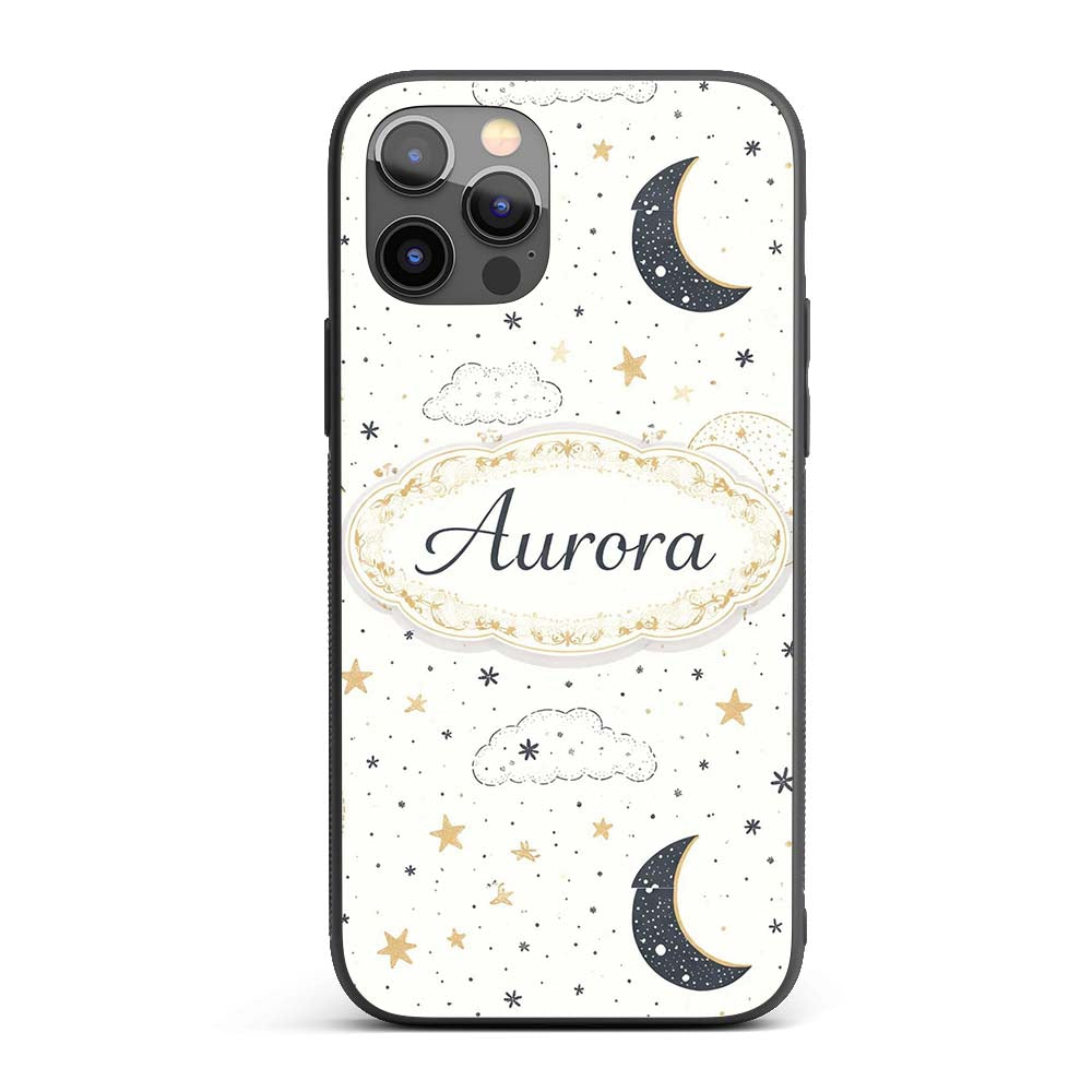 Cute Moon Stars Clouds Nursery Neutral Seamless Custom Name Protective Phone Case Mobile Cover Durable Everyday Smartphone Shock Resistant