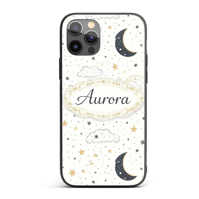 Cute Moon Stars Clouds Nursery Neutral Seamless Custom Name Protective Phone Case Mobile Cover Durable Everyday Smartphone Shock Resistant