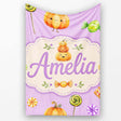 Cute Halloween Pumpkin Candy Characters Purple Background Seamless  Personalised Custom Name Super Soft Fleece Blanket Bed Sofa Throw