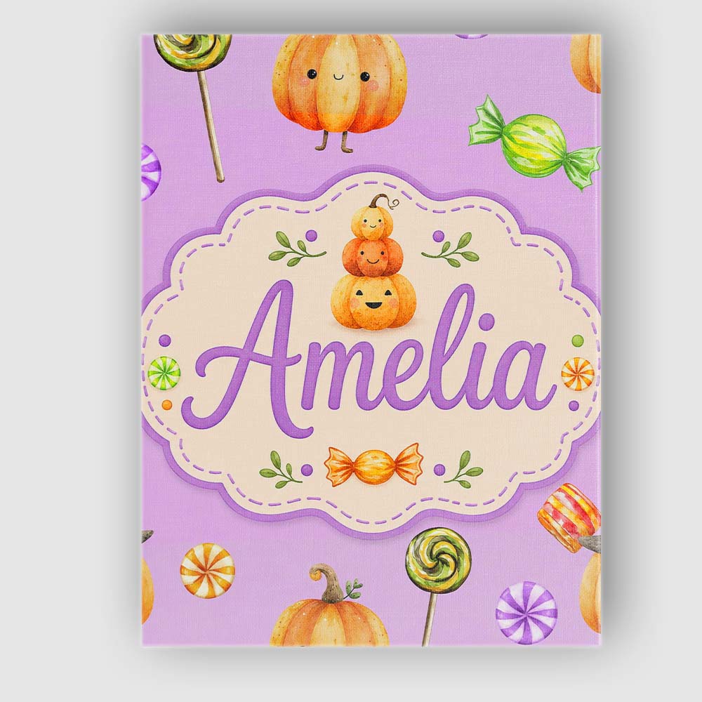 Personalised Name Cute Halloween Pumpkin Custom  Unique Gift Idea Elegant Feature Canvas Wall Art Print Decor Picture Ready to Hang