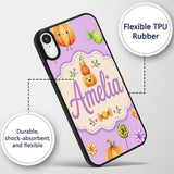 Cute Halloween Pumpkin Candy Characters Purple Custom Name Protective Phone Case Mobile Cover Durable Everyday Smartphone Shock Resistant