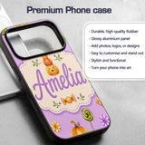 Cute Halloween Pumpkin Candy Characters Purple Custom Name Protective Phone Case Mobile Cover Durable Everyday Smartphone Shock Resistant