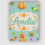 Personalised Name Cute Halloween Pumpkin Custom  Unique Gift Idea Elegant Feature Canvas Wall Art Print Decor Picture Ready to Hang